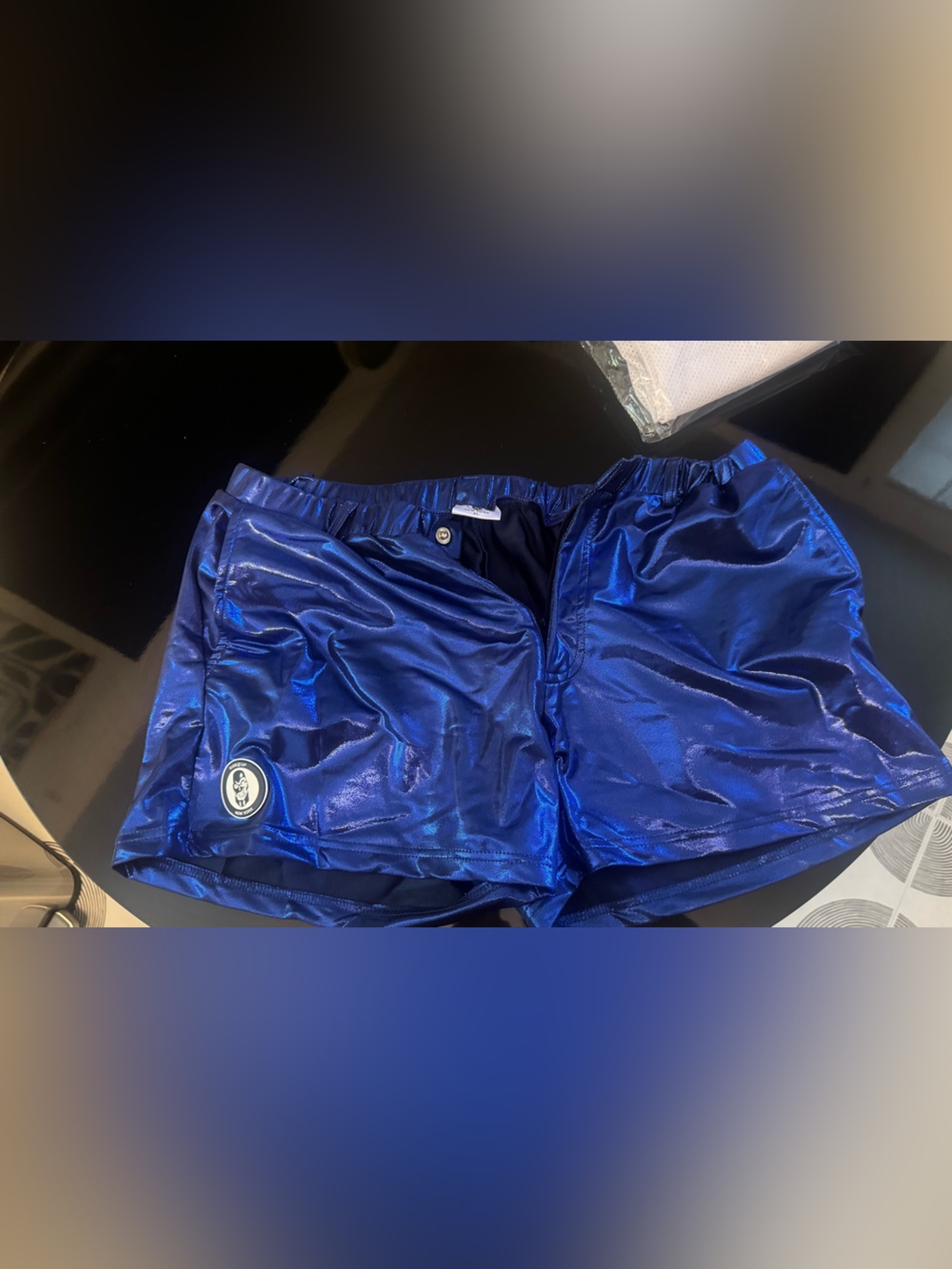 Slick It Up - Shiny Electric Blue Athletic Shorts
